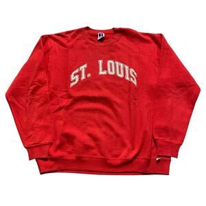 Vintage 90s Russell Athletic St. Louis Spellout Red Large Sweatshirt Made in USA
